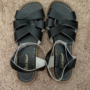 Saltwater  Black Strappy Leather Sandals